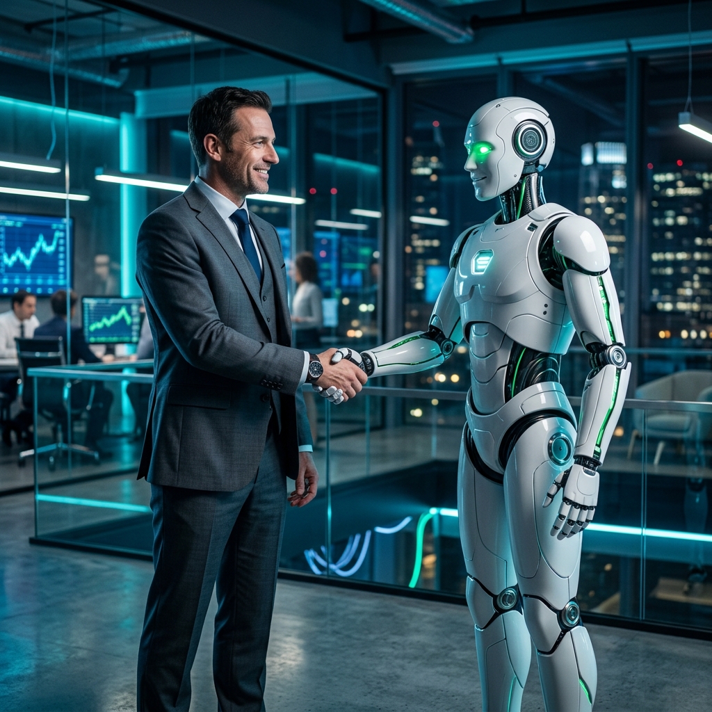 Empresario y Robot Inteligente Staff-IA
